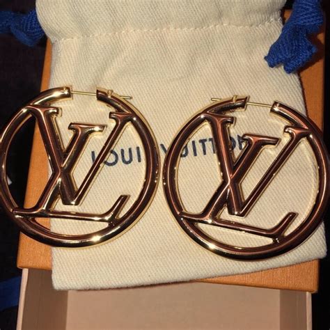 louis vuitton logo stud earrings|louis vuitton hoop earrings poshmark.